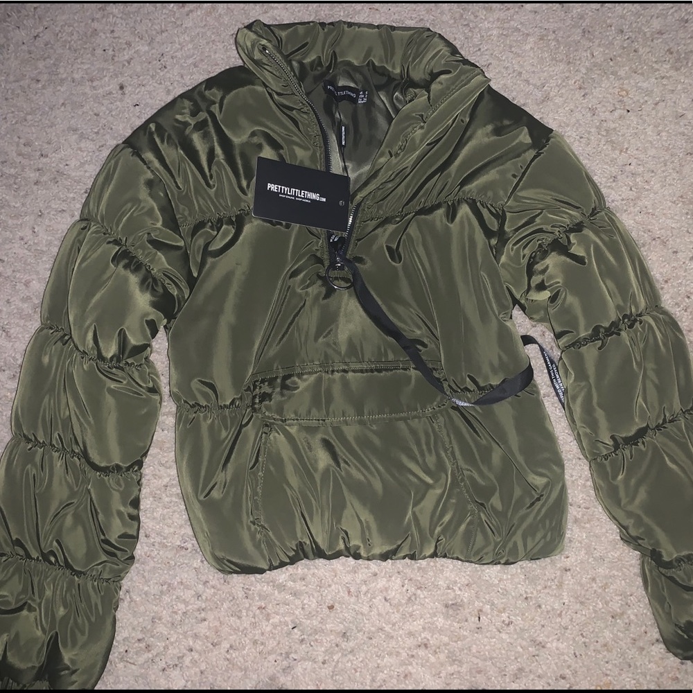 NWT Olive green puffer quarter zip jacket